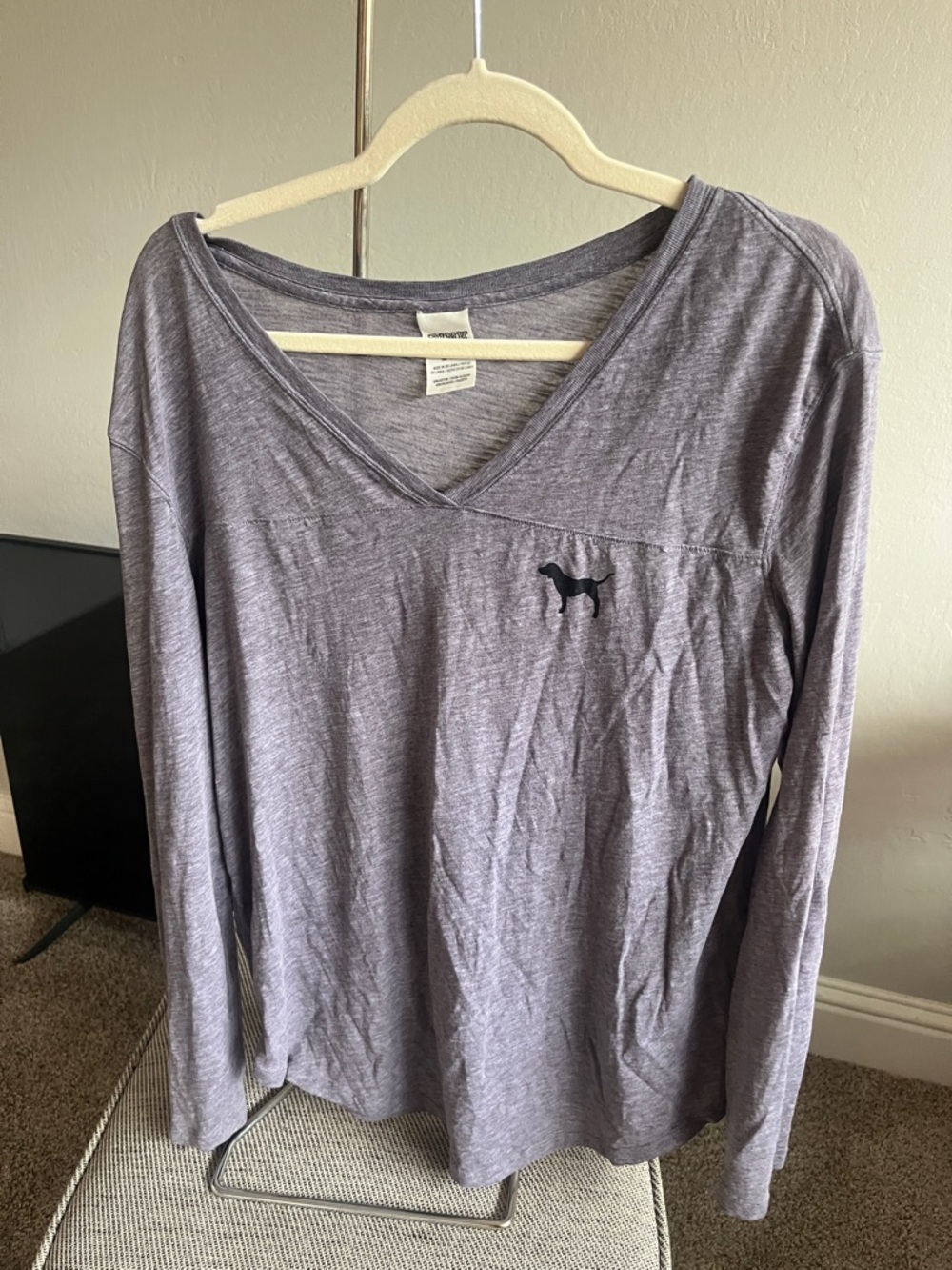 Victoria Secret PINK brand Purple Gray V-Neck Long Sleeve Tee - Picture 2 of 4